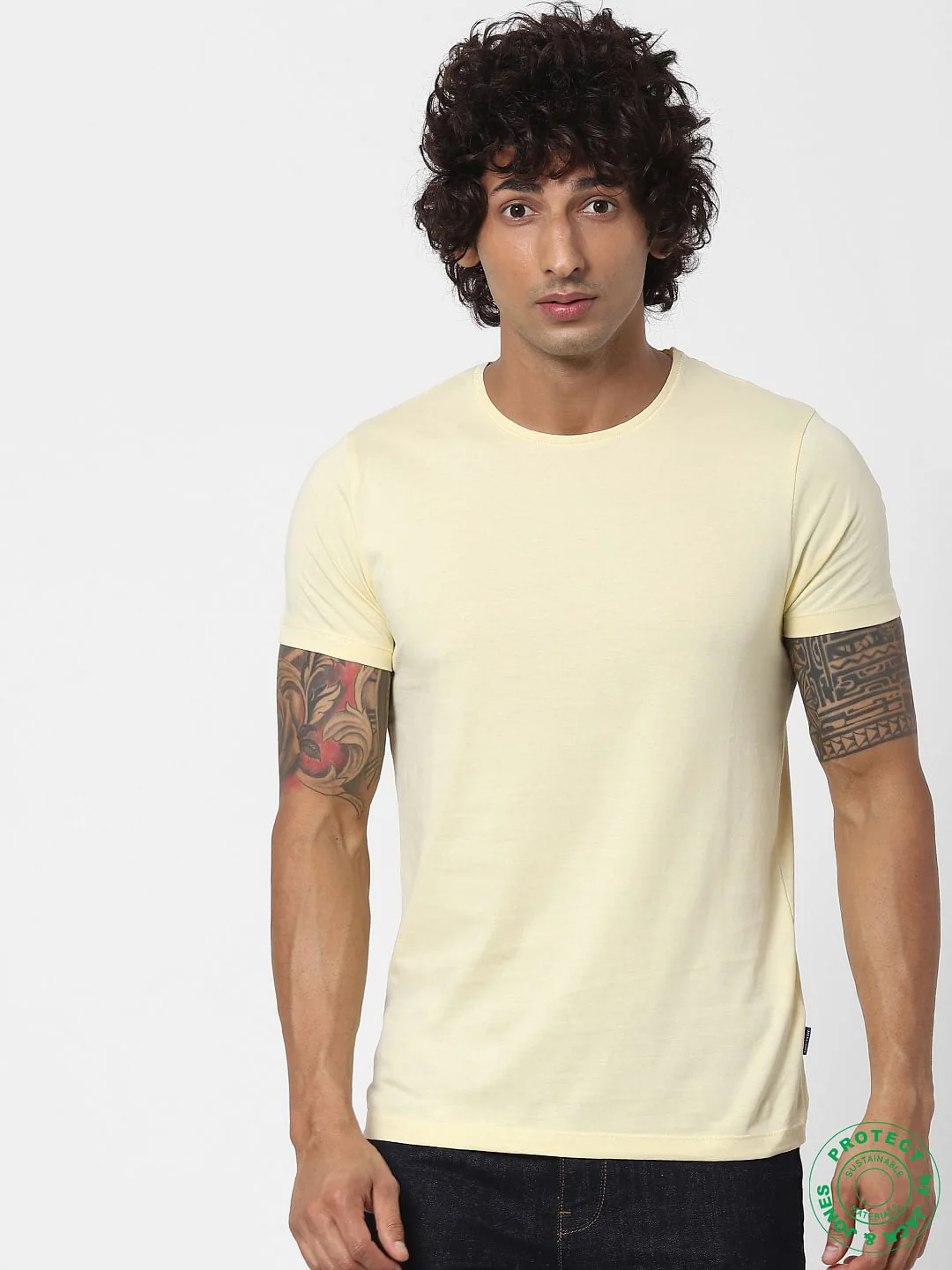 Light Yellow Crew Neck T-shirt - Image 2