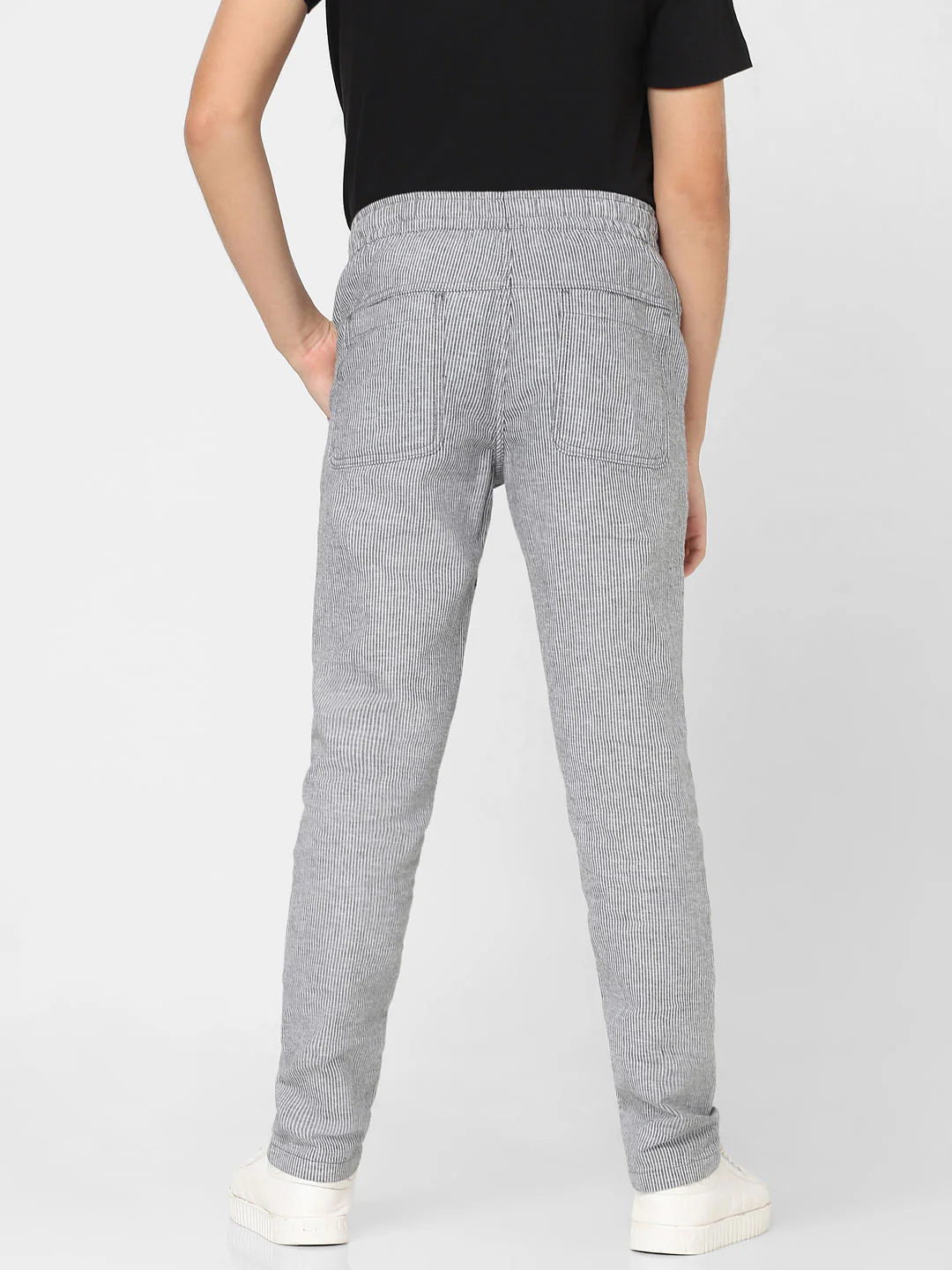 Boys White Mid Rise Striped Pants - Image 4