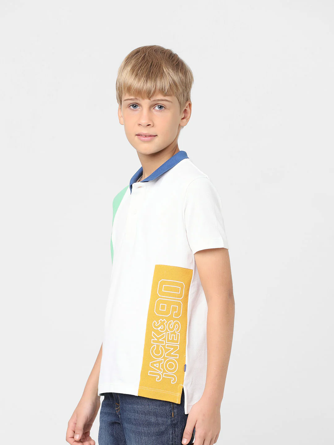 Boys White Colourblocked Polo T-shirt - Image 3