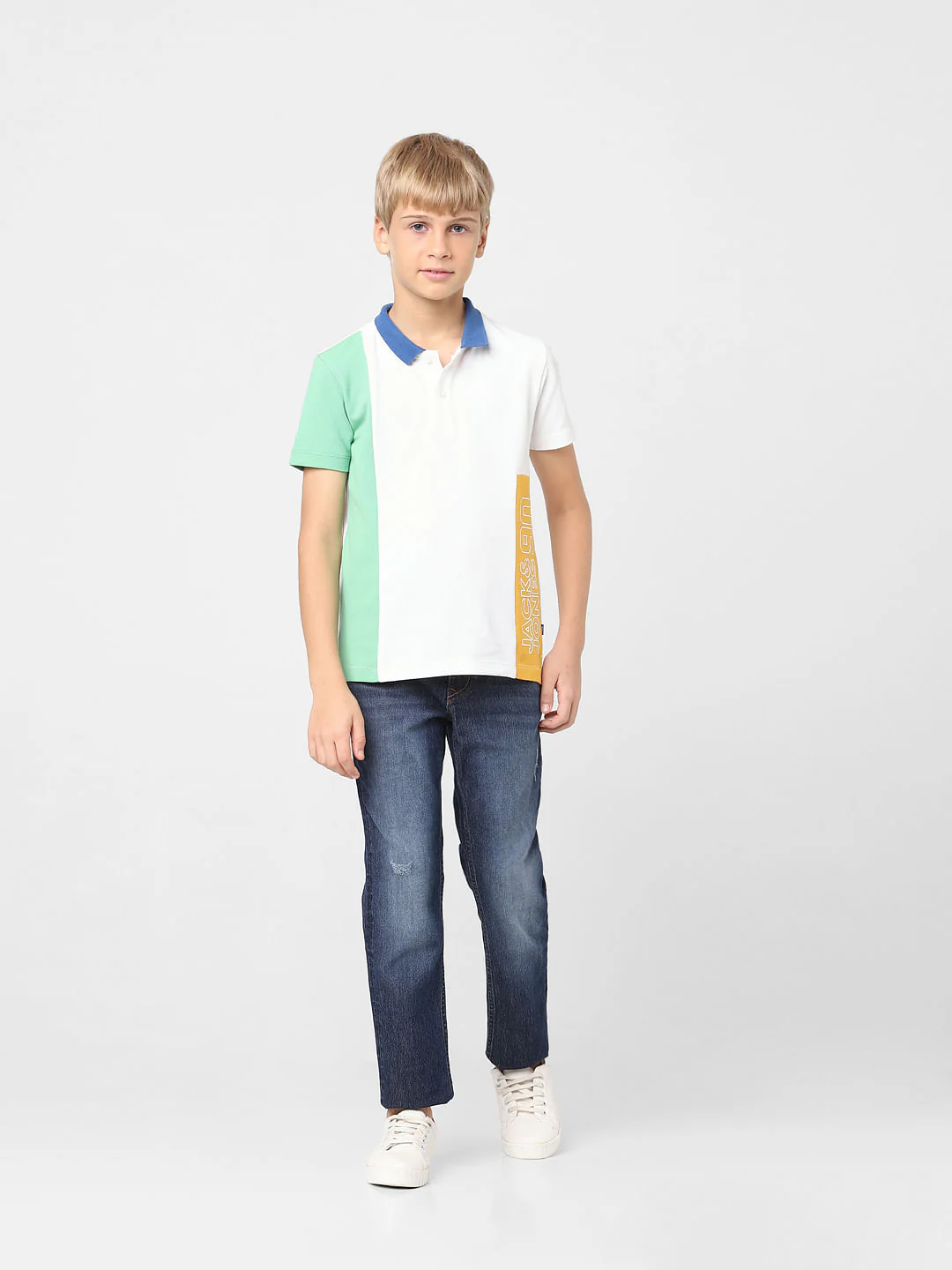 Boys White Colourblocked Polo T-shirt - Image 6
