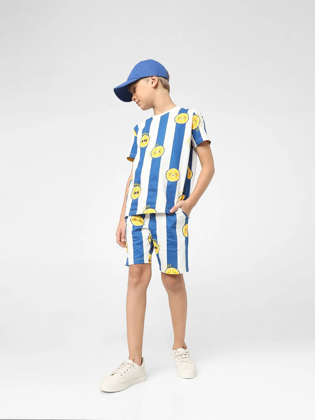 Boys Blue Striped Co-ord Sweatshorts