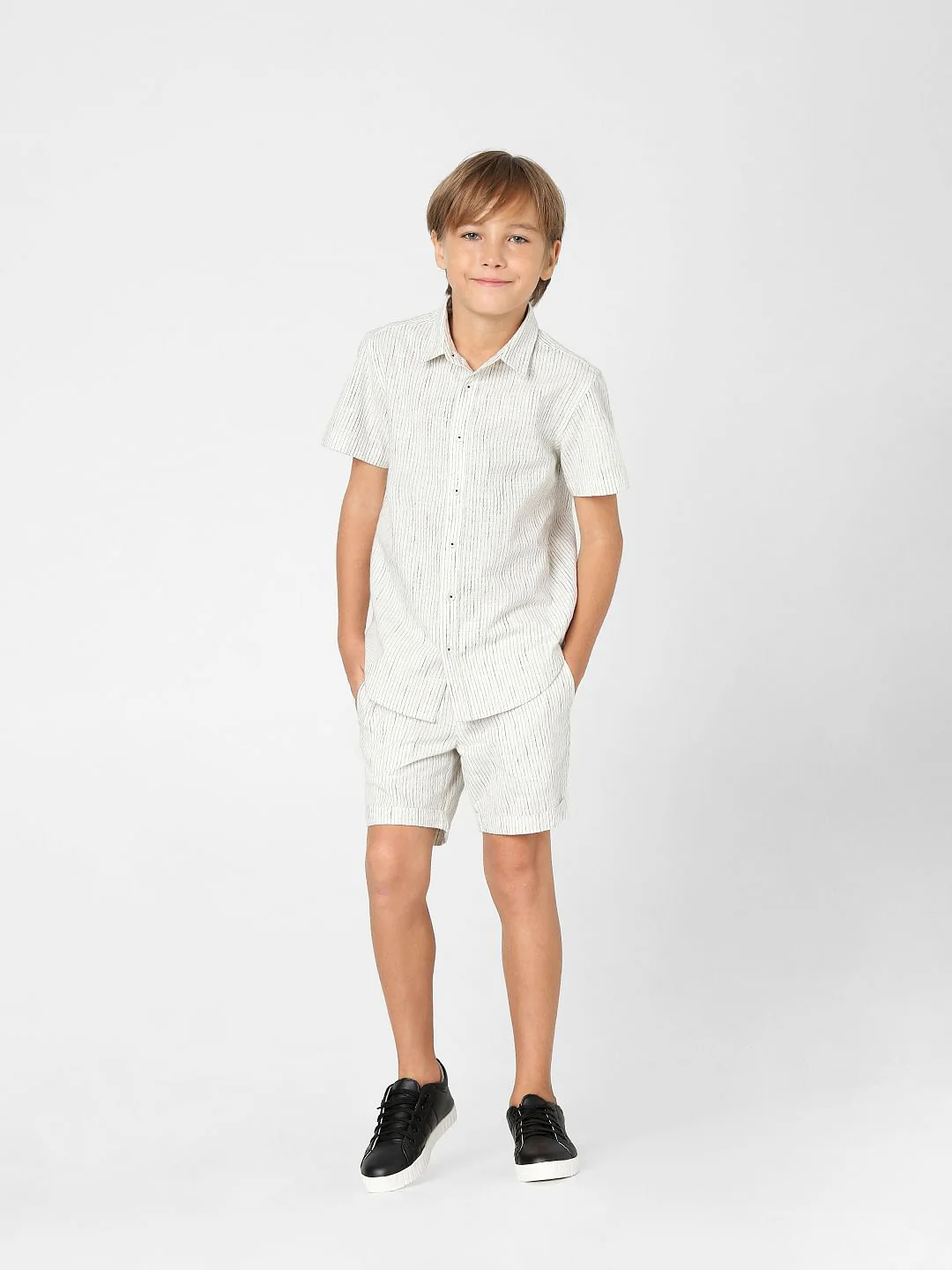 Boys White Striped Short Sleeves Shirt - Image 6