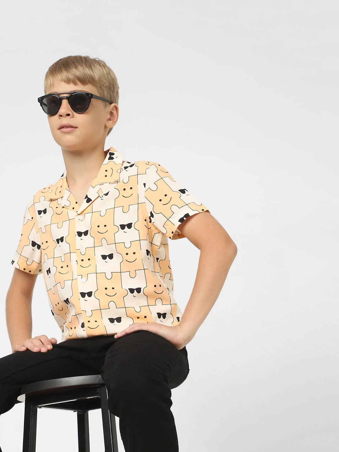 Boys Peach Printed Short Sleeves Shirt