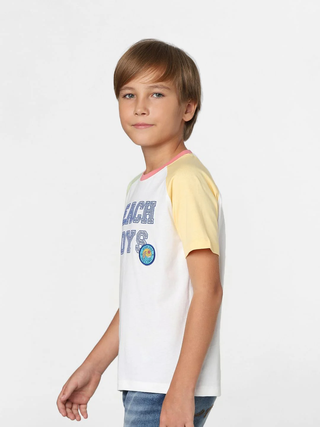 Boys White Colourblocked Crew Neck T-shirt - Image 3