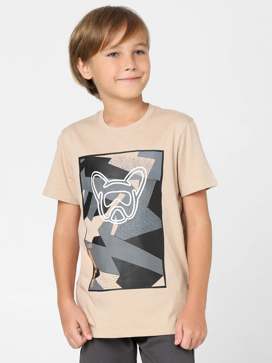 BOYS Beige Graphic Print Crew Neck T-shirt - Image 2