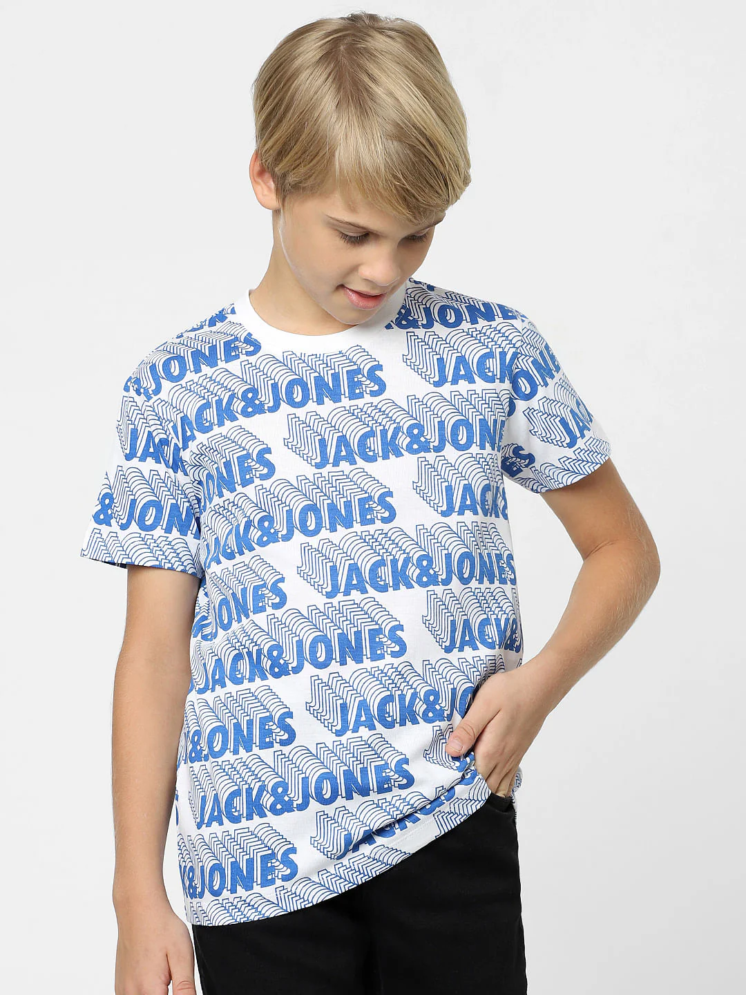 Boys White Logo Print Crew Neck T-shirt - Image 2