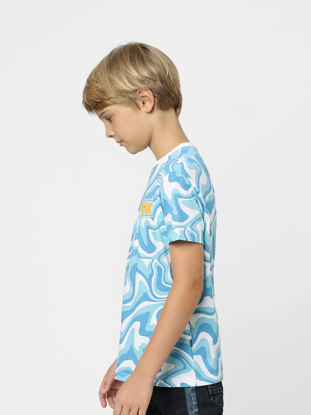 Boys Blue Abstract Print Crew Neck T-shirt - Image 3
