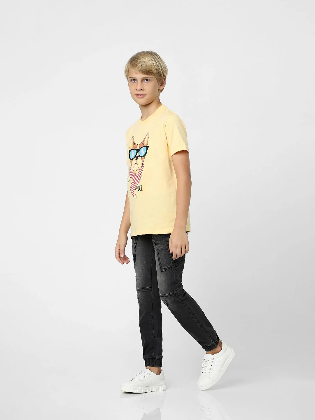 Boys Beige Printed Crew Neck T-shirt - Image 7