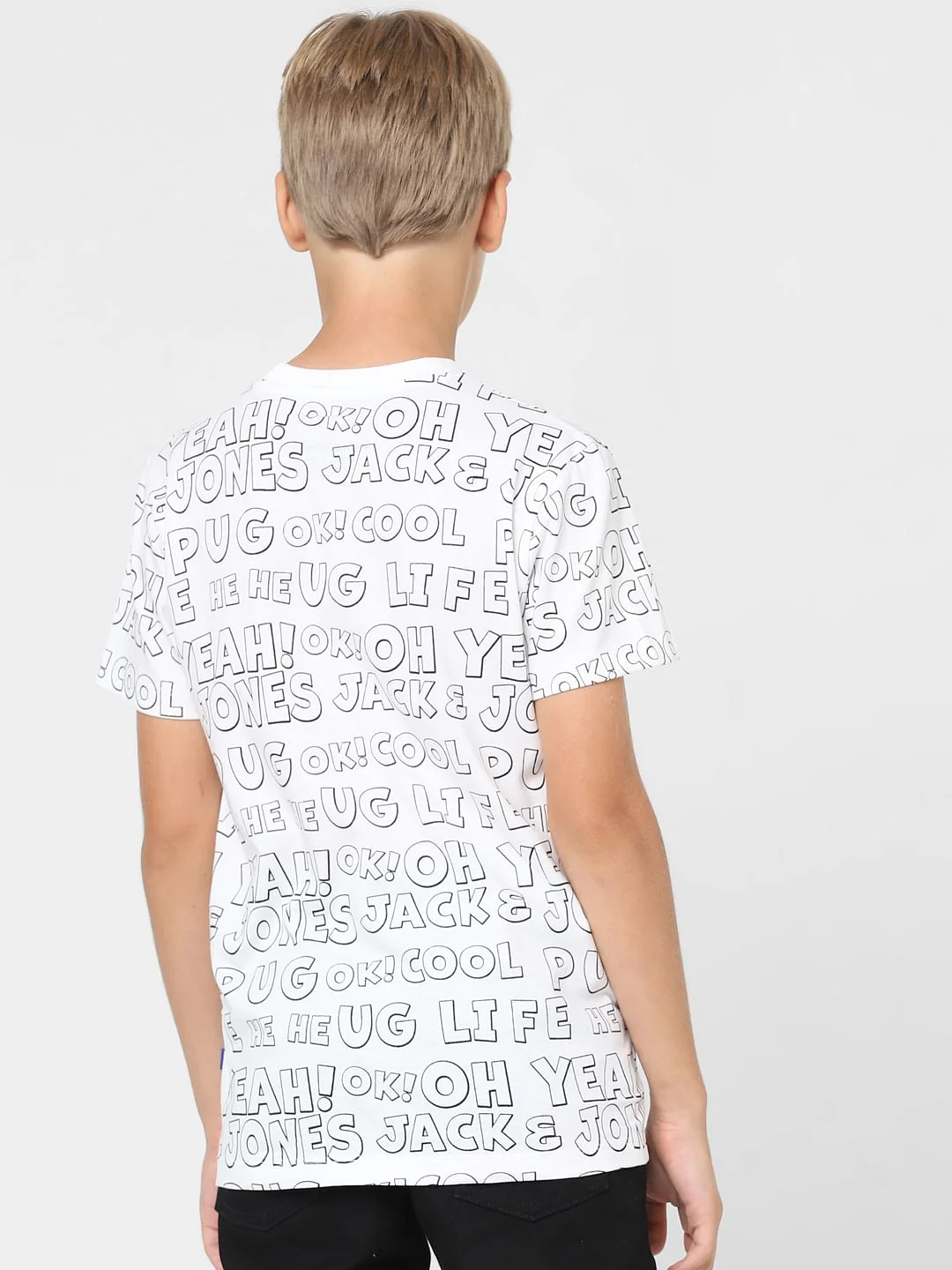 Boys White Printed Crew Neck T-shirt - Image 4
