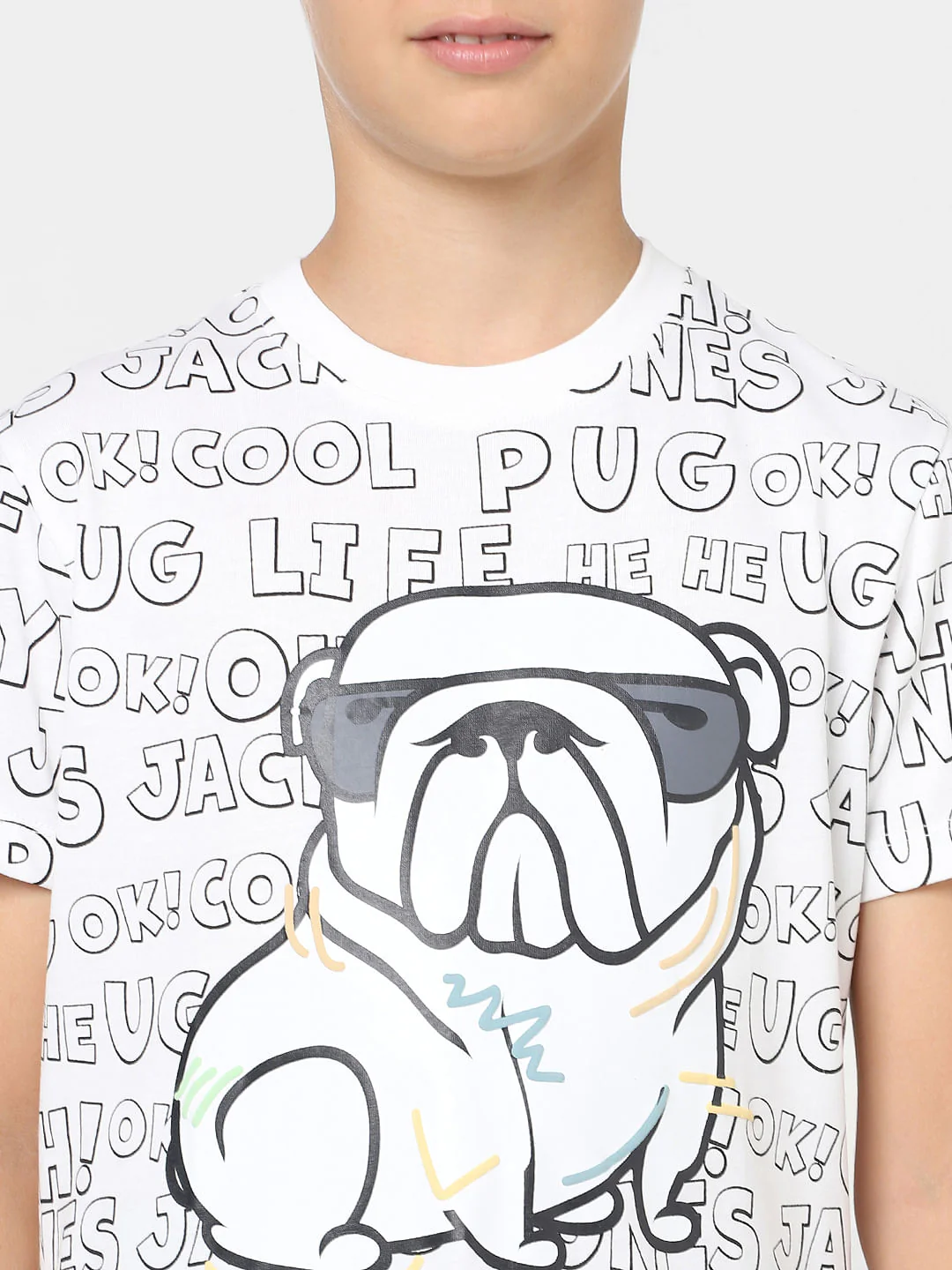 Boys White Printed Crew Neck T-shirt - Image 5