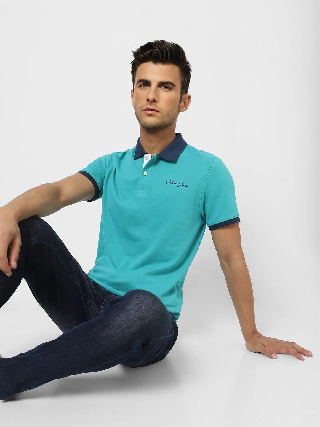 Blue Contrast Tipping Polo T-shirt