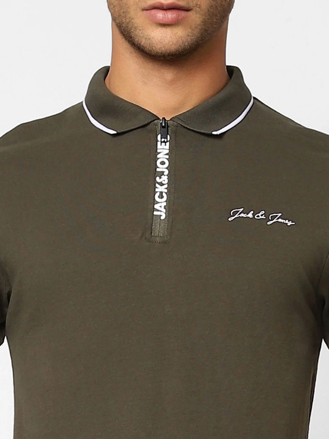 Olive Logo Zip-Up Polo T-shirt - Image 5