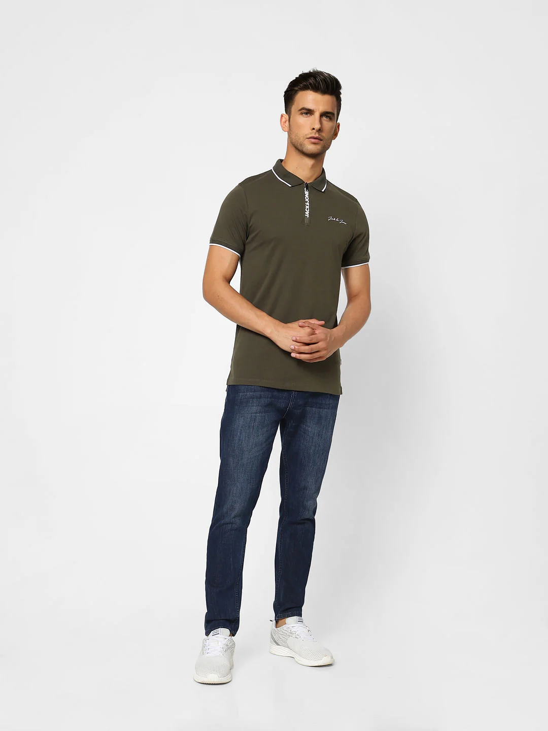 Olive Logo Zip-Up Polo T-shirt - Image 6