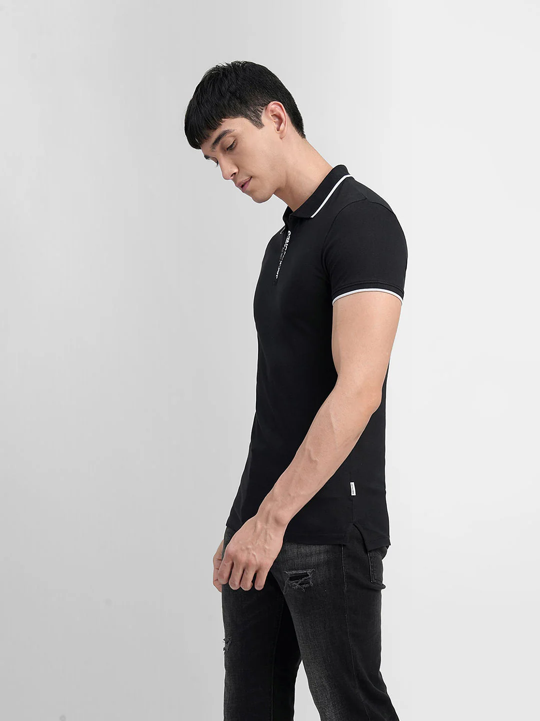 Black Logo Zip-Up Polo T-shirt - Image 3