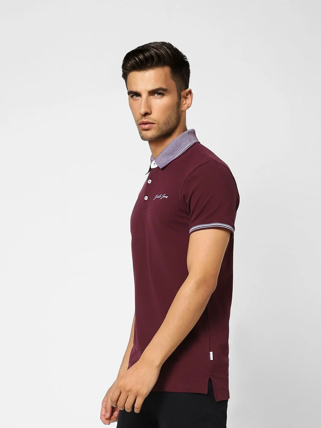 Burgundy Contrast Tipping Polo T-shirt - Image 3