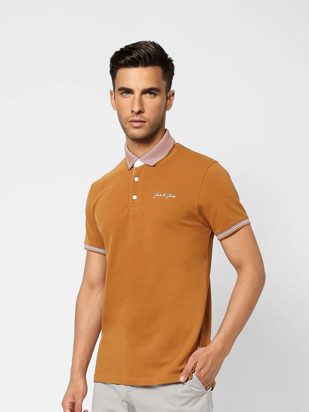 Brown Contrast Tipping Polo T-shirt - Image 3