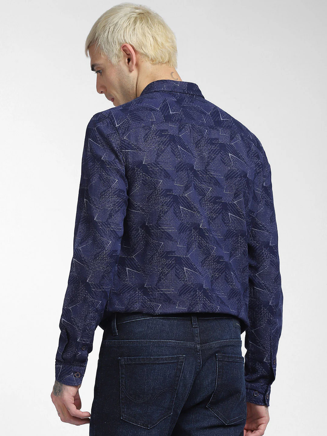 Blue Abstract Print Full Sleeves Shirt - Image 4