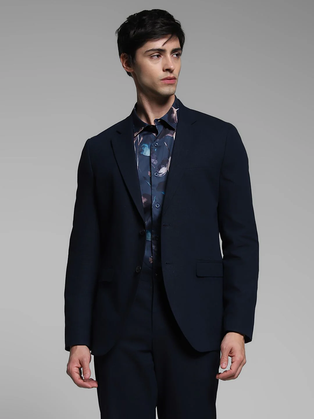 Dark Blue Slim Fit Linen Blazer - Image 2