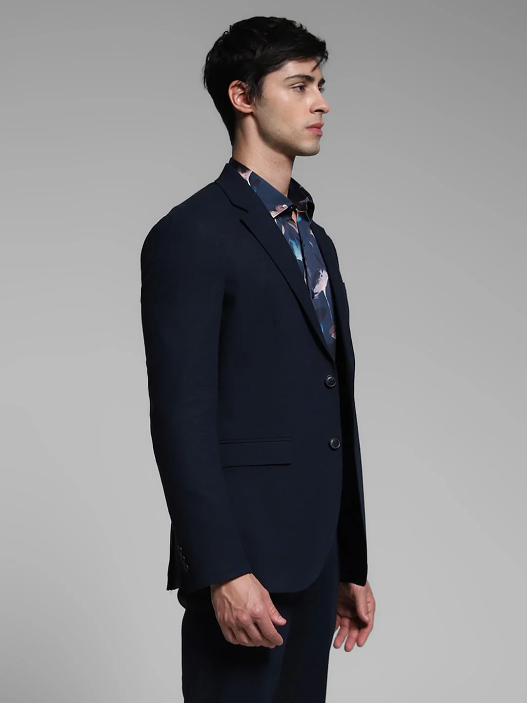 Dark Blue Slim Fit Linen Blazer - Image 3
