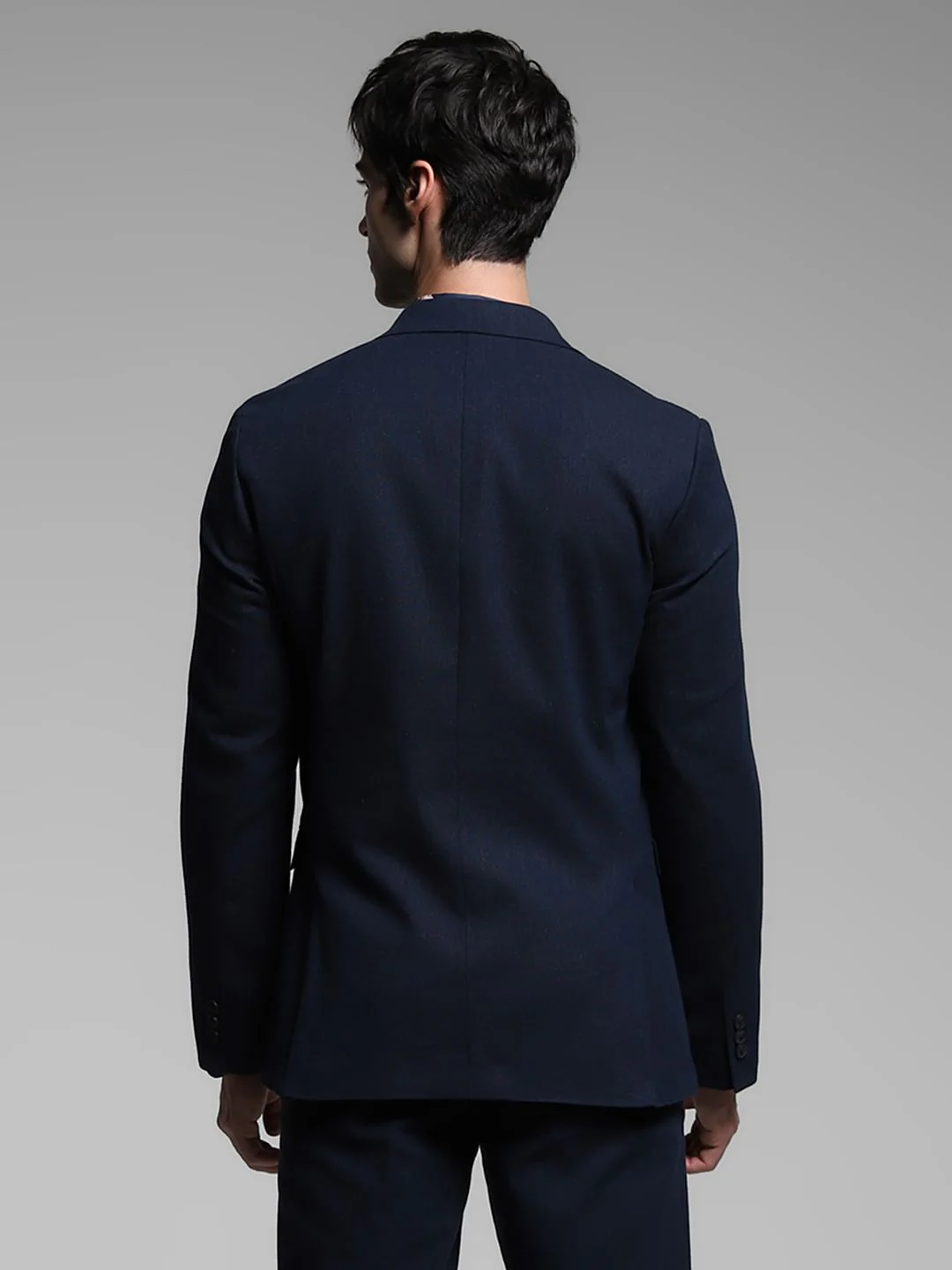 Dark Blue Slim Fit Linen Blazer - Image 4