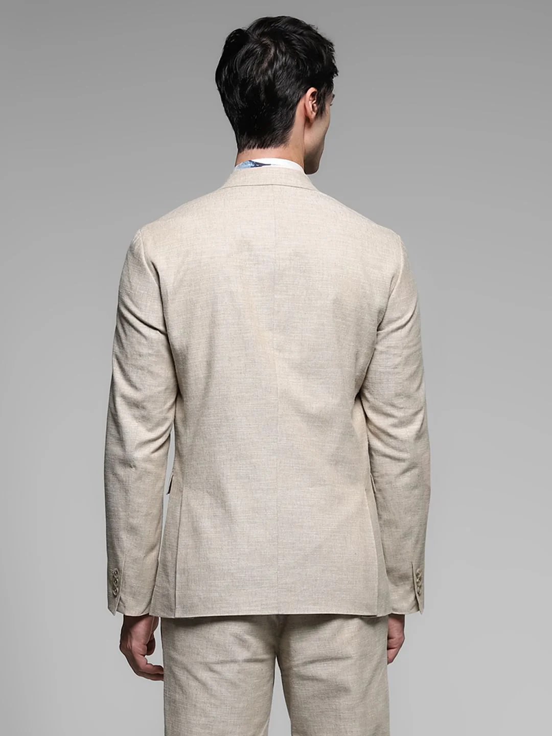 Beige Slim Fit Linen Blazer - Image 4
