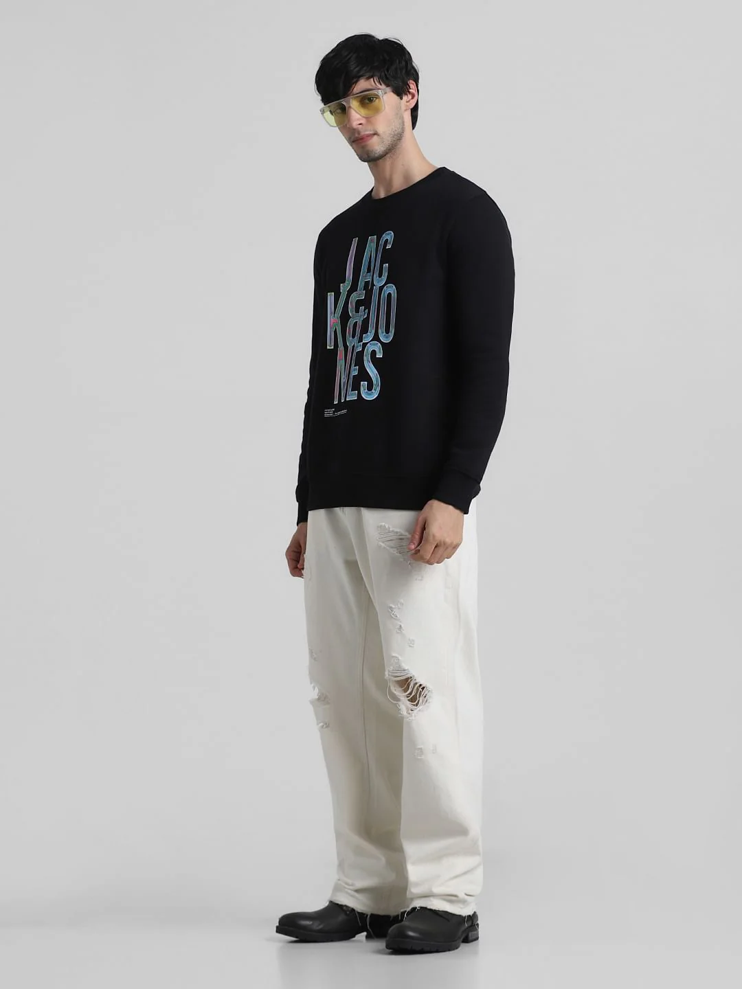Ecru Mid Rise Distressed Loose Fit Jeans - Image 6