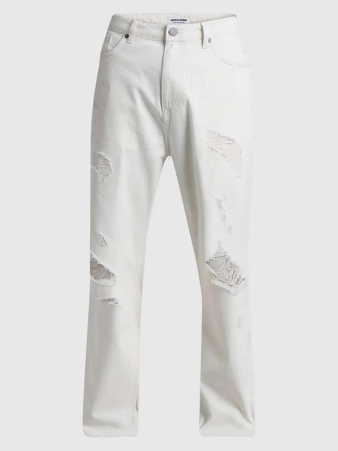 Ecru Mid Rise Distressed Loose Fit Jeans - Image 7