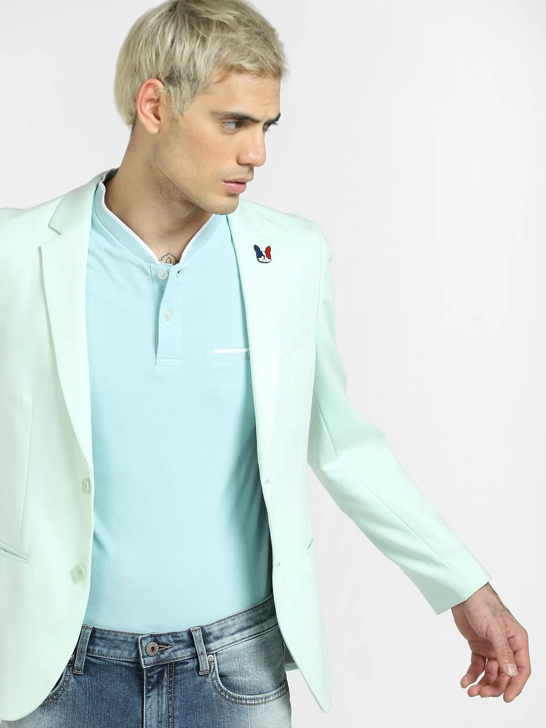 Blue Henley Neck T-shirt