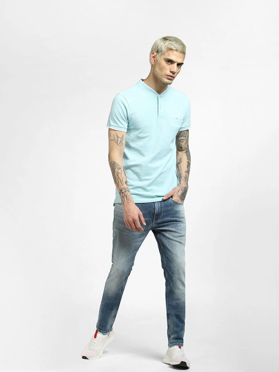 Blue Henley Neck T-shirt - Image 6