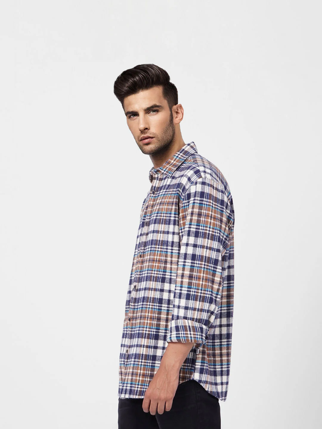 Beige Check Full Sleeves Shirt - Image 3