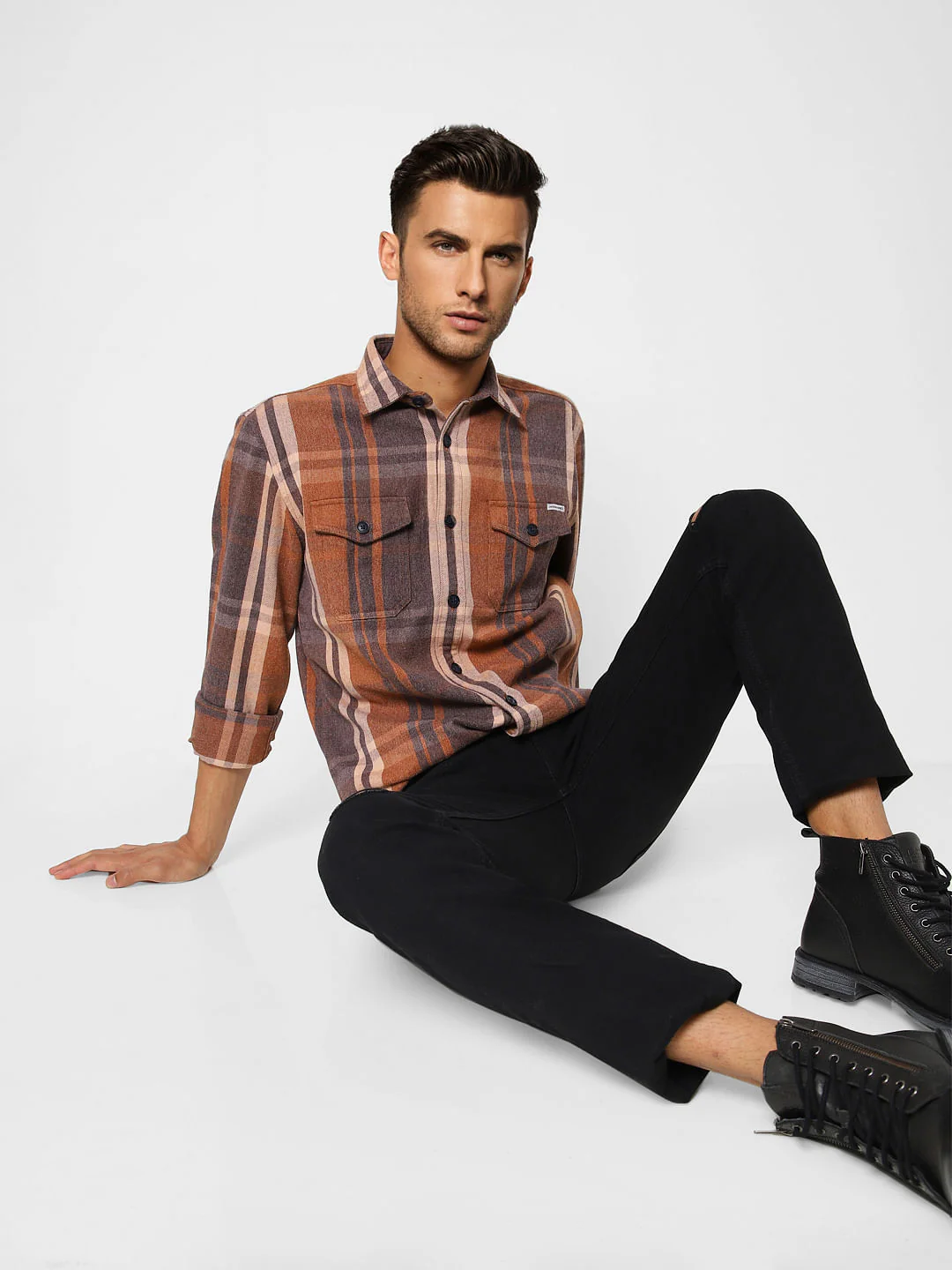 Brown Check Full Sleeves Shirt