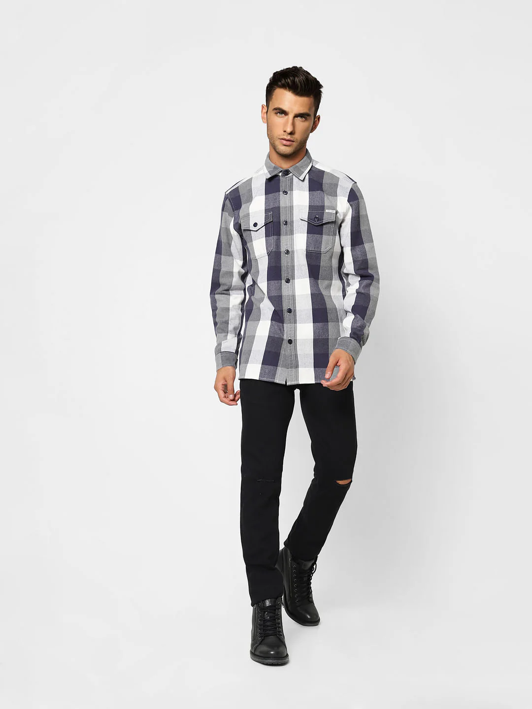 White Check Full Sleeves Shirt - Image 6