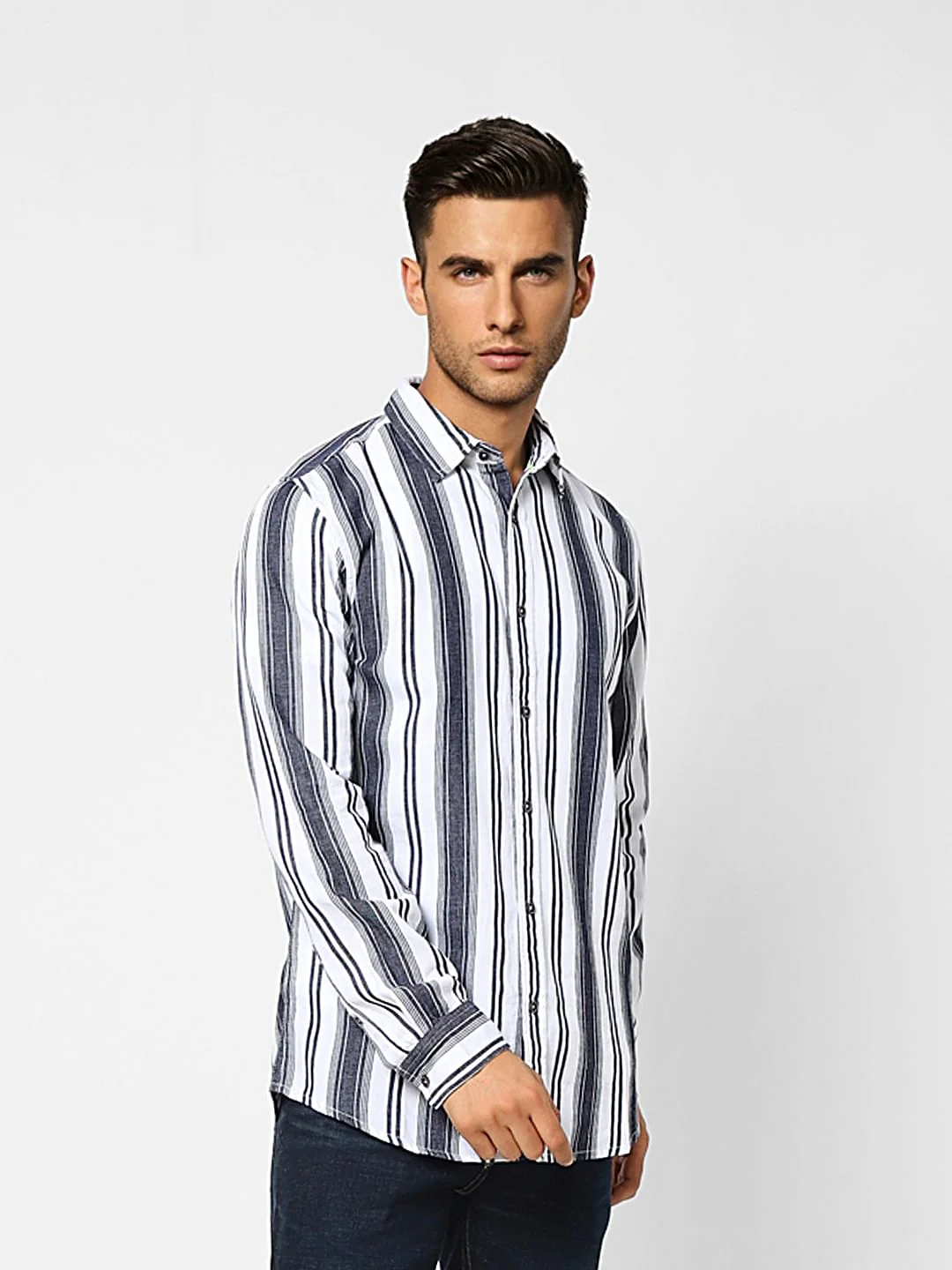White Striped Full Sleeves Shirt - Image 3