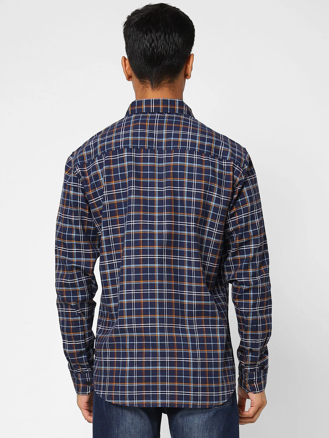 Navy Blue Check Full Sleeves Shirt - Image 4