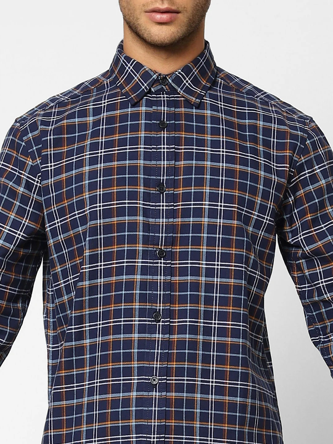 Navy Blue Check Full Sleeves Shirt - Image 5