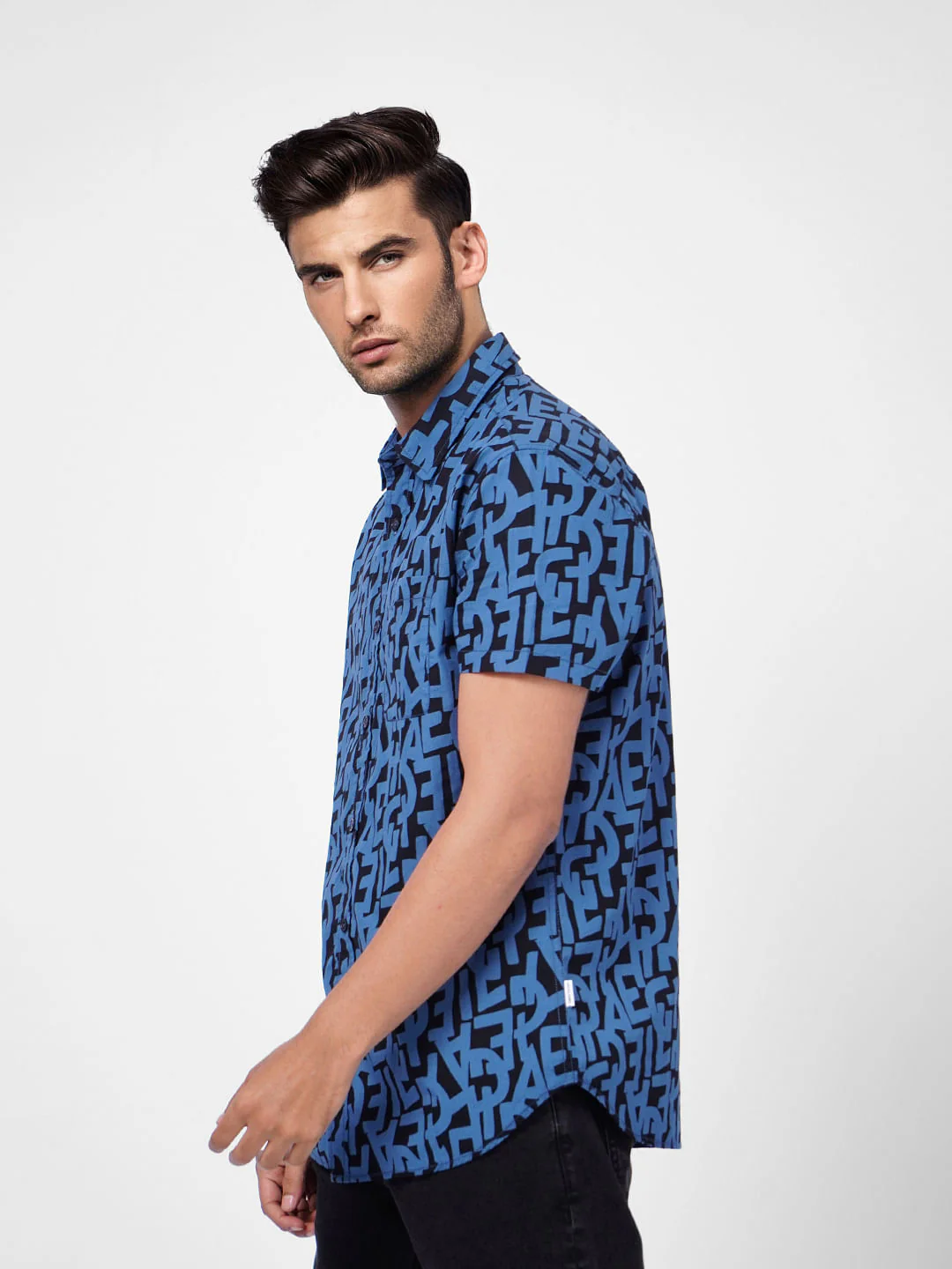Black Typographic Print Short Sleeves Shirt - Image 3
