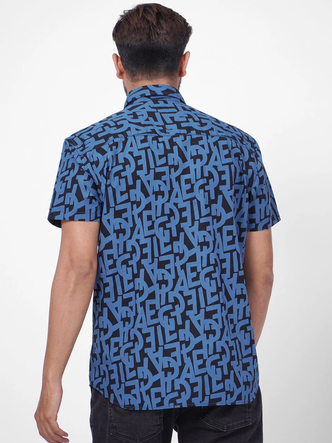 Black Typographic Print Short Sleeves Shirt - Image 4