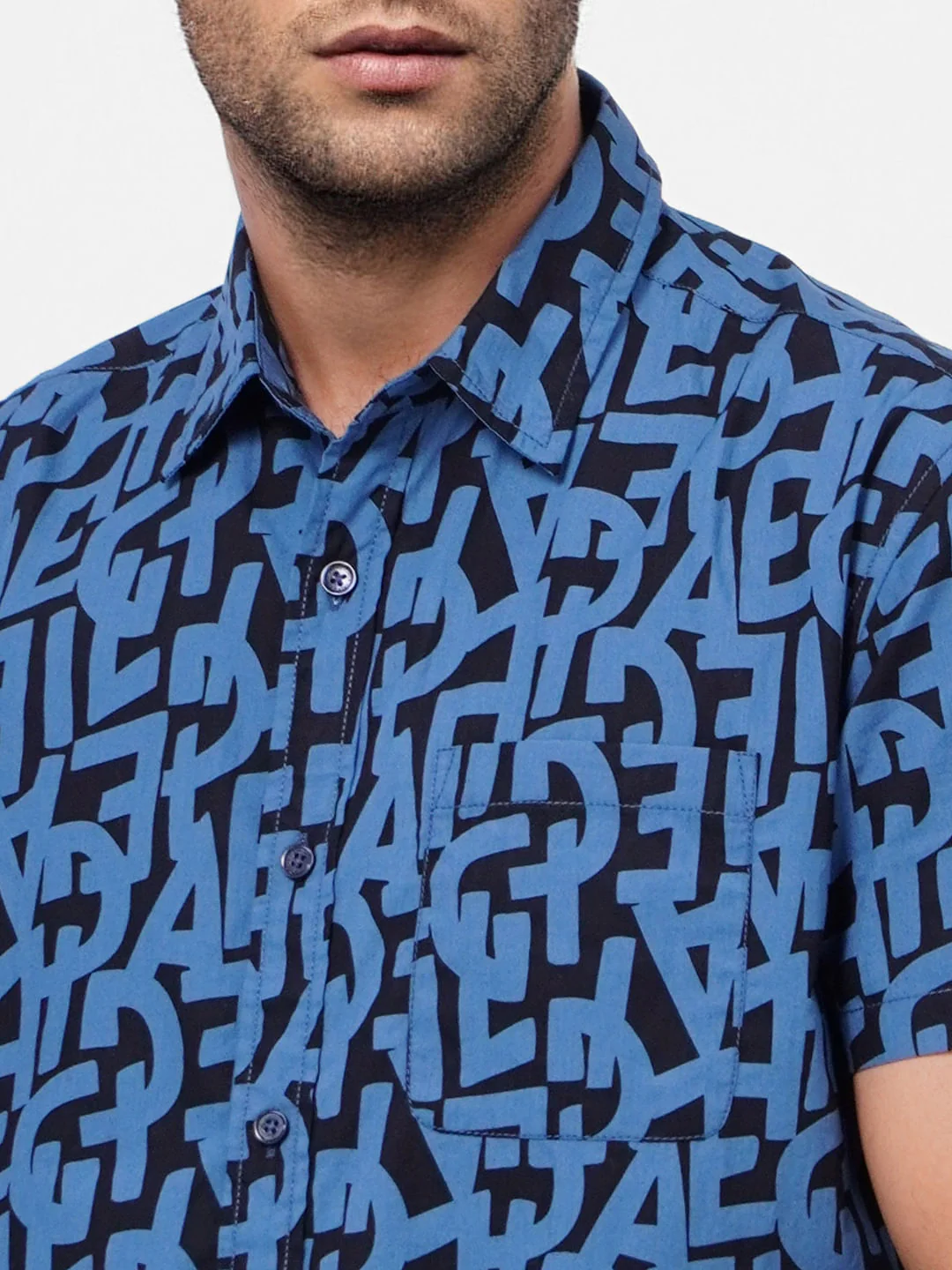Black Typographic Print Short Sleeves Shirt - Image 5