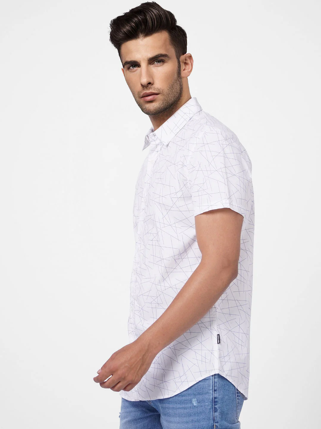 White Abstract Print Short Sleeves Shirt - Image 3