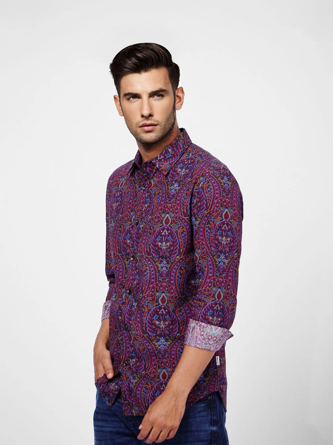 Blue Paisley Print Full Sleeves Shirt - Image 3