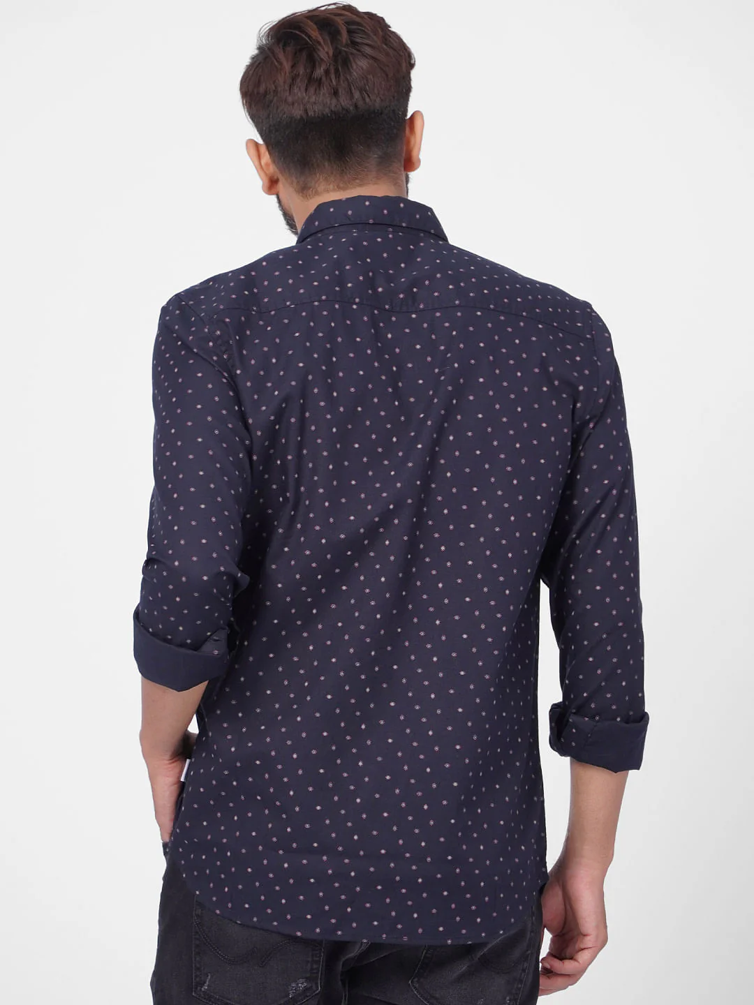Indigo Dot Print Full Sleeves Shirt - Image 4