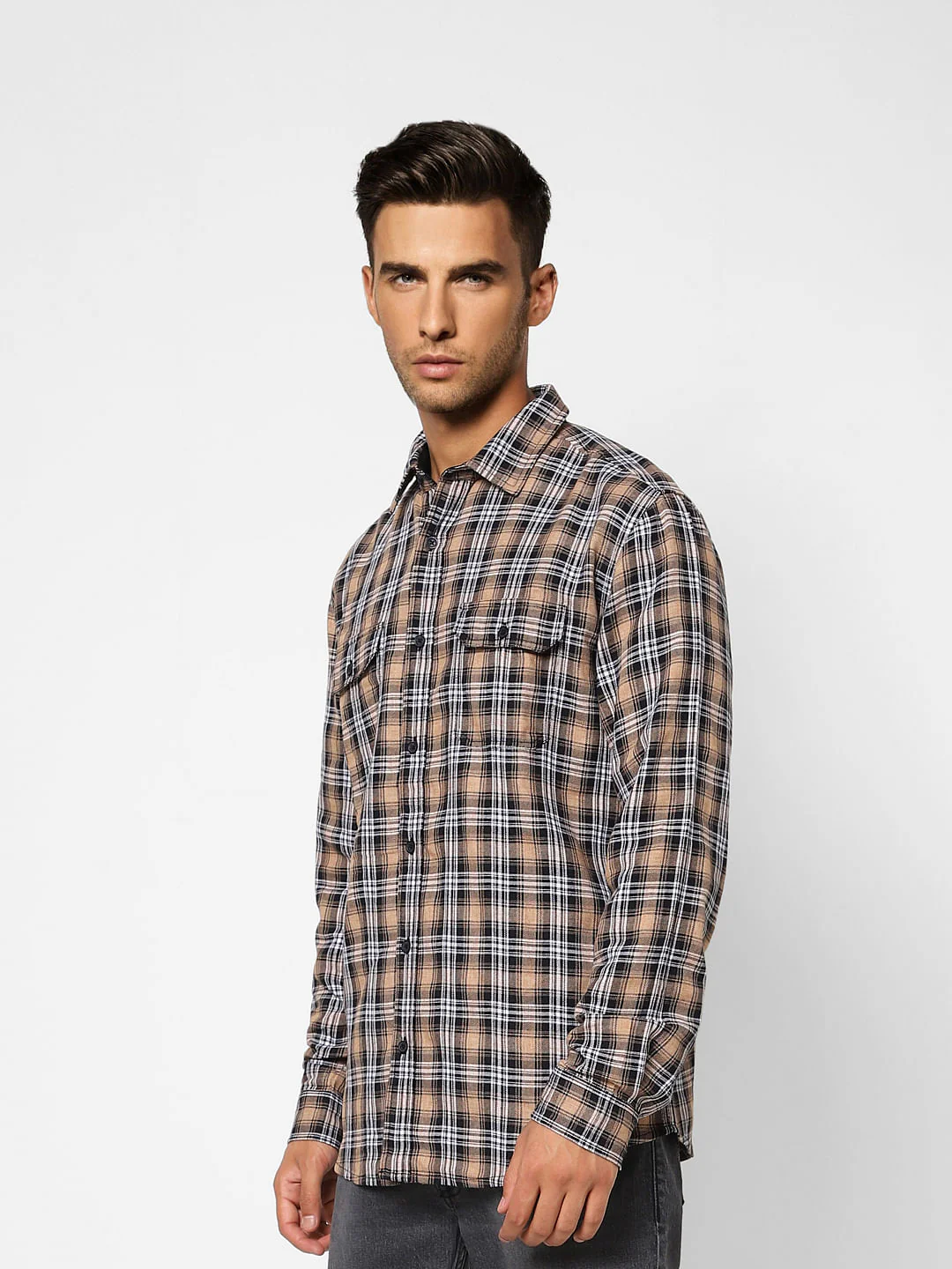 Brown Check Print Full Sleeves Shirt - Image 3