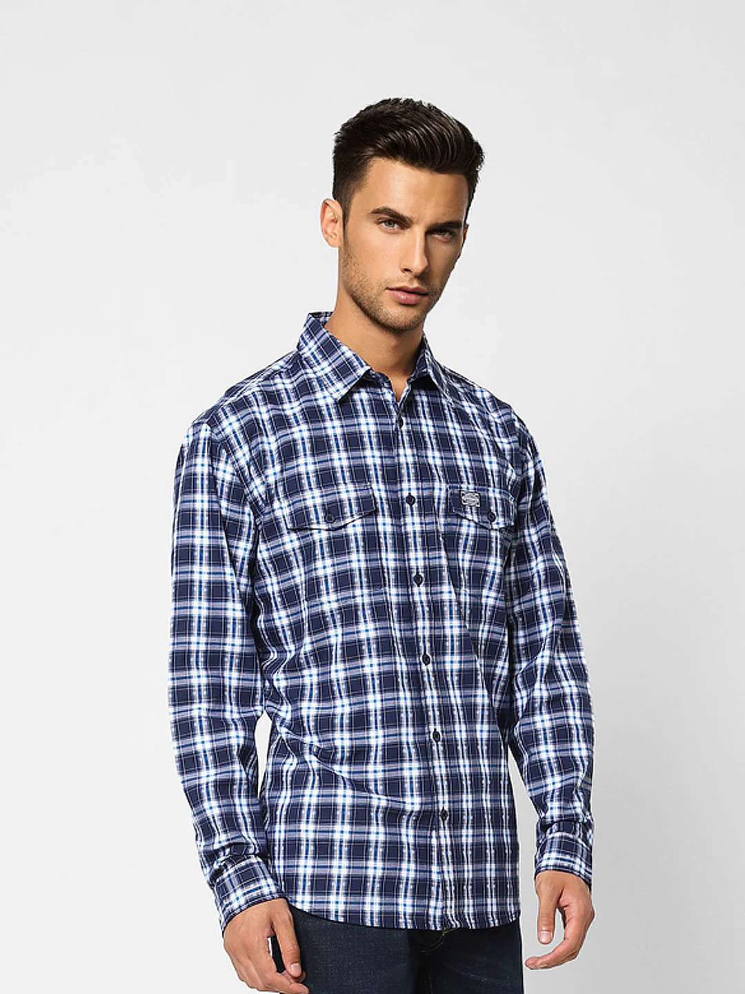 Blue Check Print Full Sleeves Shirt - Image 3