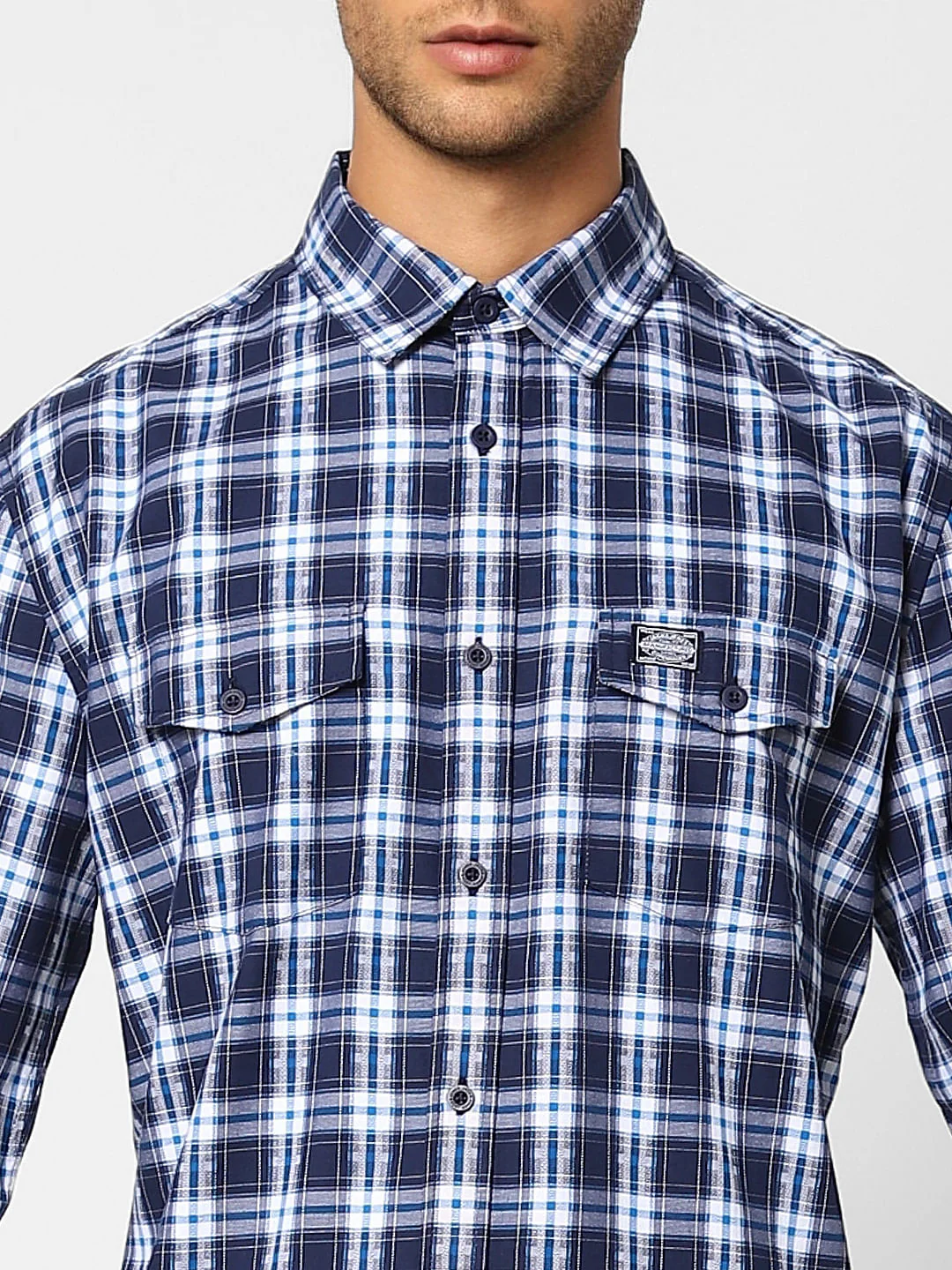 Blue Check Print Full Sleeves Shirt - Image 5