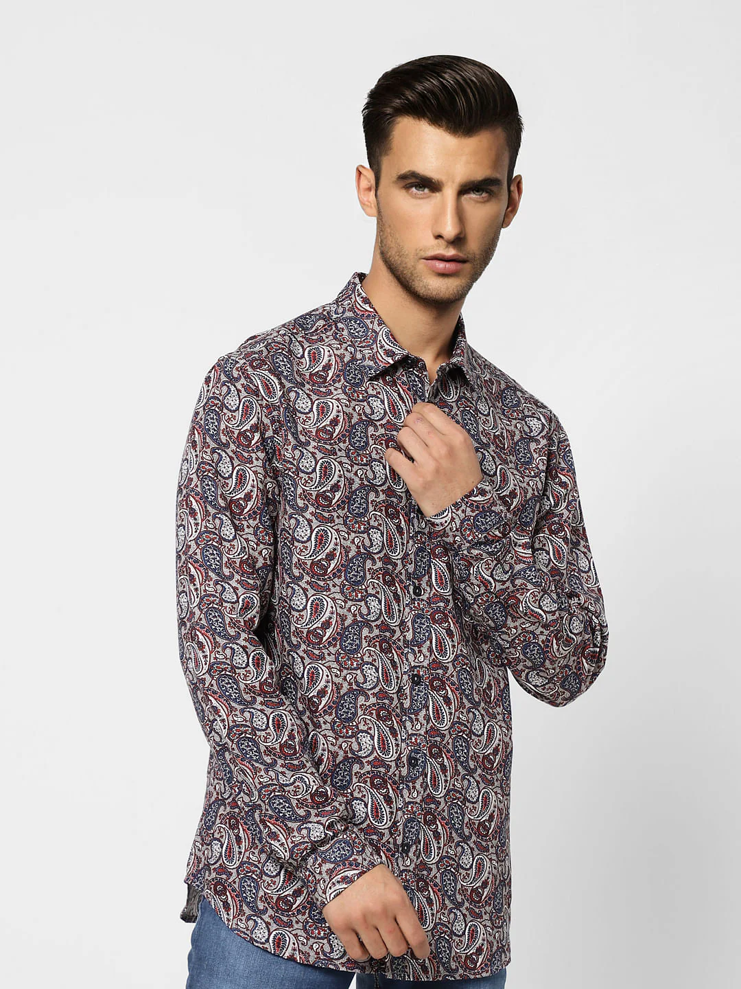 Brown Paisley Print Full Sleeves Shirt - Image 3