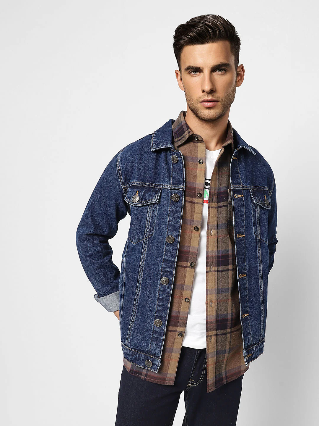 Brown Check Print Full Sleeves Shirt