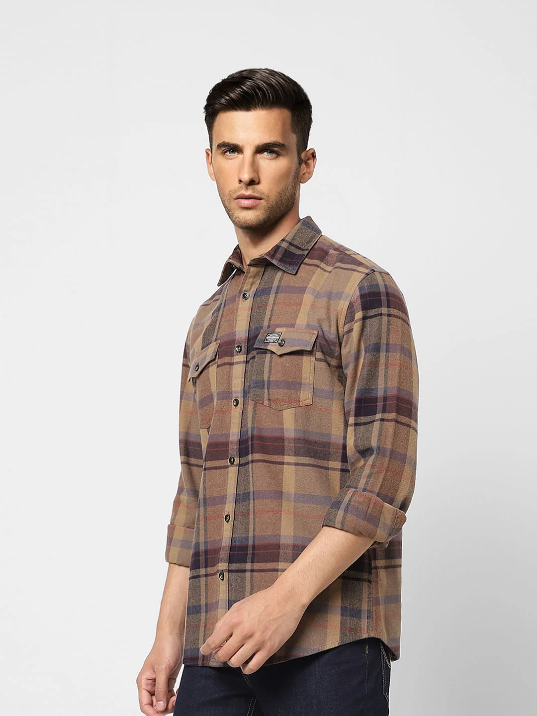 Brown Check Print Full Sleeves Shirt - Image 2