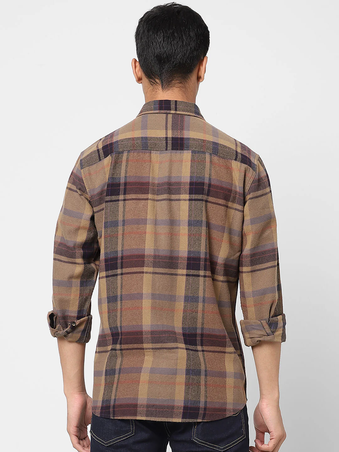 Brown Check Print Full Sleeves Shirt - Image 3