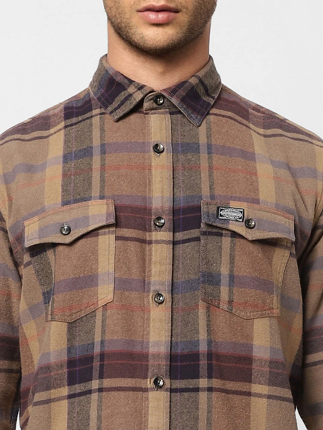 Brown Check Print Full Sleeves Shirt - Image 4