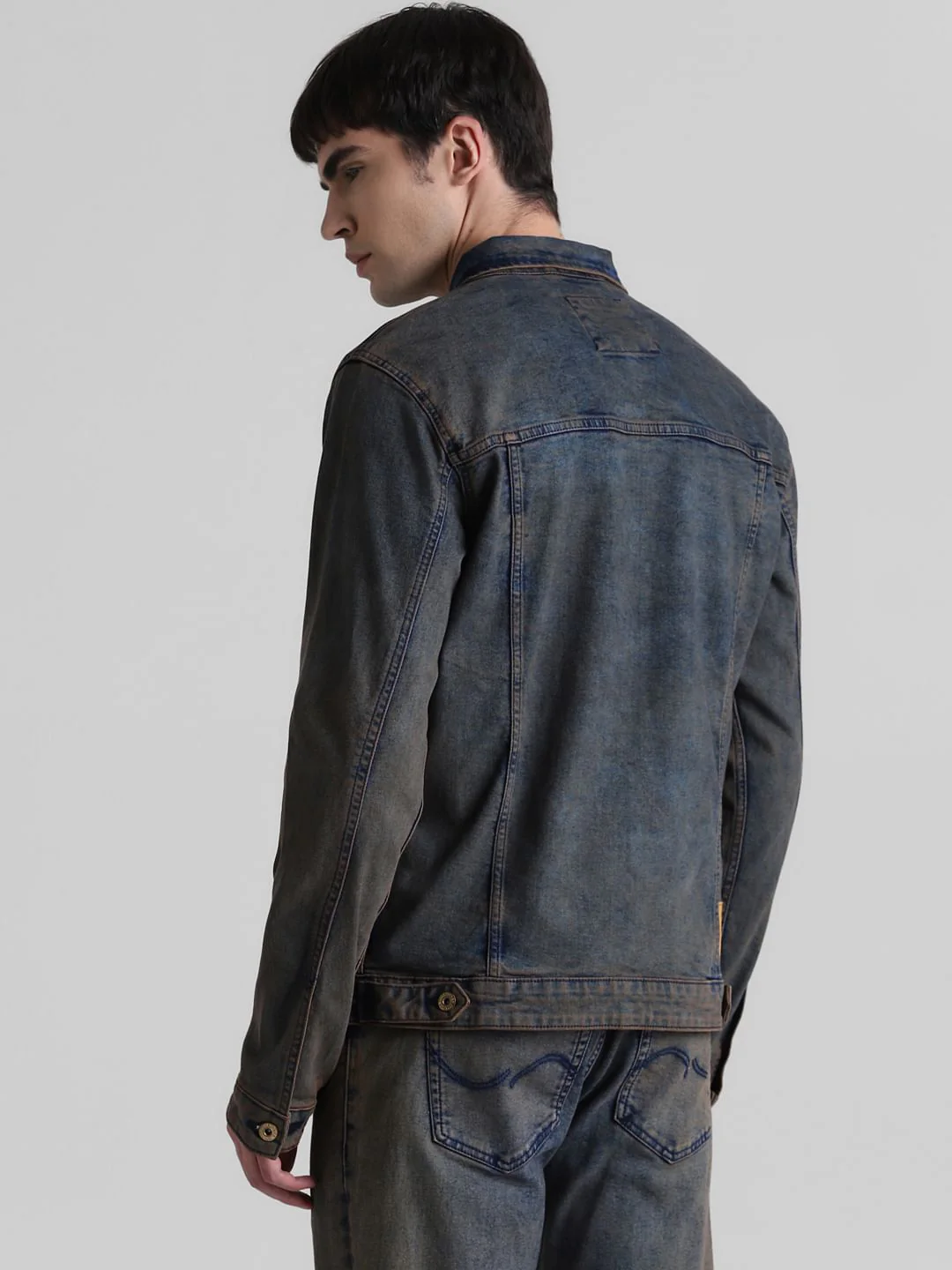 Dark Blue Acid Washed Denim Jacket - Image 4